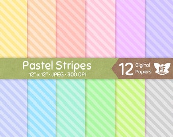 Pastel Stripes Digital Paper, Diagonal Striped Papers, Soft Color Seamless Pattern, Tileable Repeatable Background, Commercial Use