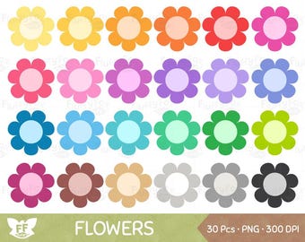 Simple Flower Clipart, Flowers Clip Art, Cute Garden Gardening Blossom Flat Color Rainbow Colorful PNG Graphic Download, Commercial Use