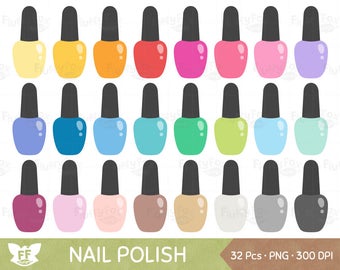 Clipart de esmalte, clipart de manicure, arco-íris beleza menina mulher maquiagem cosmética moda fofa, gráfico digital PNG, uso comercial