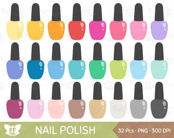 Nail Polish Clipart, Manicure Clip Art, Rainbow Beauty Girl Woman Make Up Cosmetic Fashion Cute, PNG Digital Graphic, Commercial Use