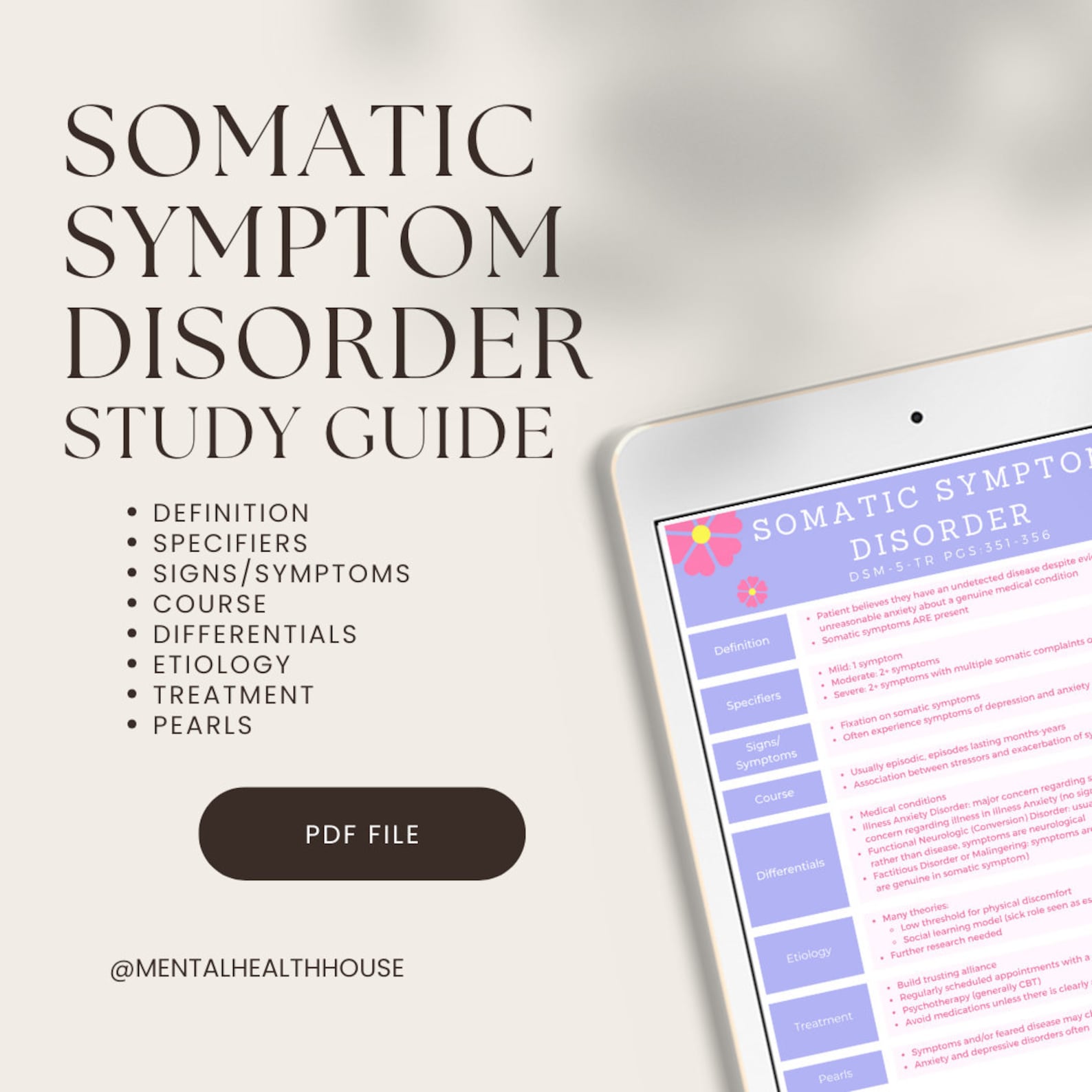 Somatic Symptom Disorder Study Guide for PMHNP, Psych NP (PDF) - Etsy