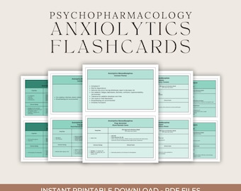 Psychopharmacology Anxiolytics Flashcards Study Reference Tool Psychiatric Mental Health Nurse Practitioner Psychiatrist PMHNP PA