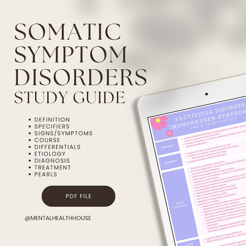 Somatic Symptom Disorders Bundle Study Guide for Psychiatric Mental ...