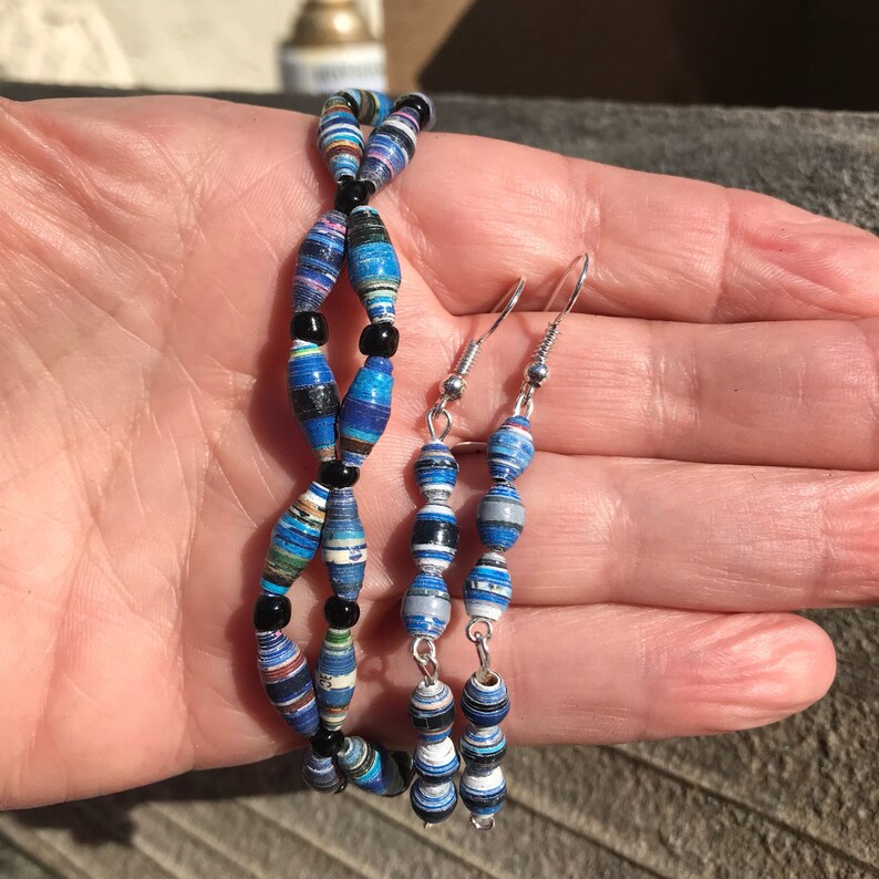 Blue Paper Bead Jewelry Set