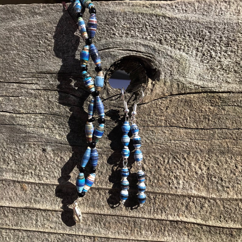 Blue Paper Bead Jewelry Set