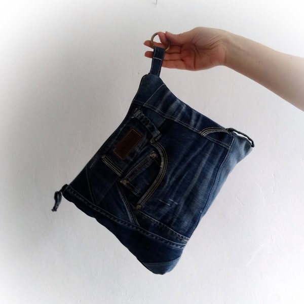 Handtasche aus recyceltem Denim, kleine Jeanstasche mit Reißverschluss, Kulturtasche, Denim-Make-up-Tasche, Reißverschlusstasche, Reisetasche, Zero Waste, Öko-Jeanstasche