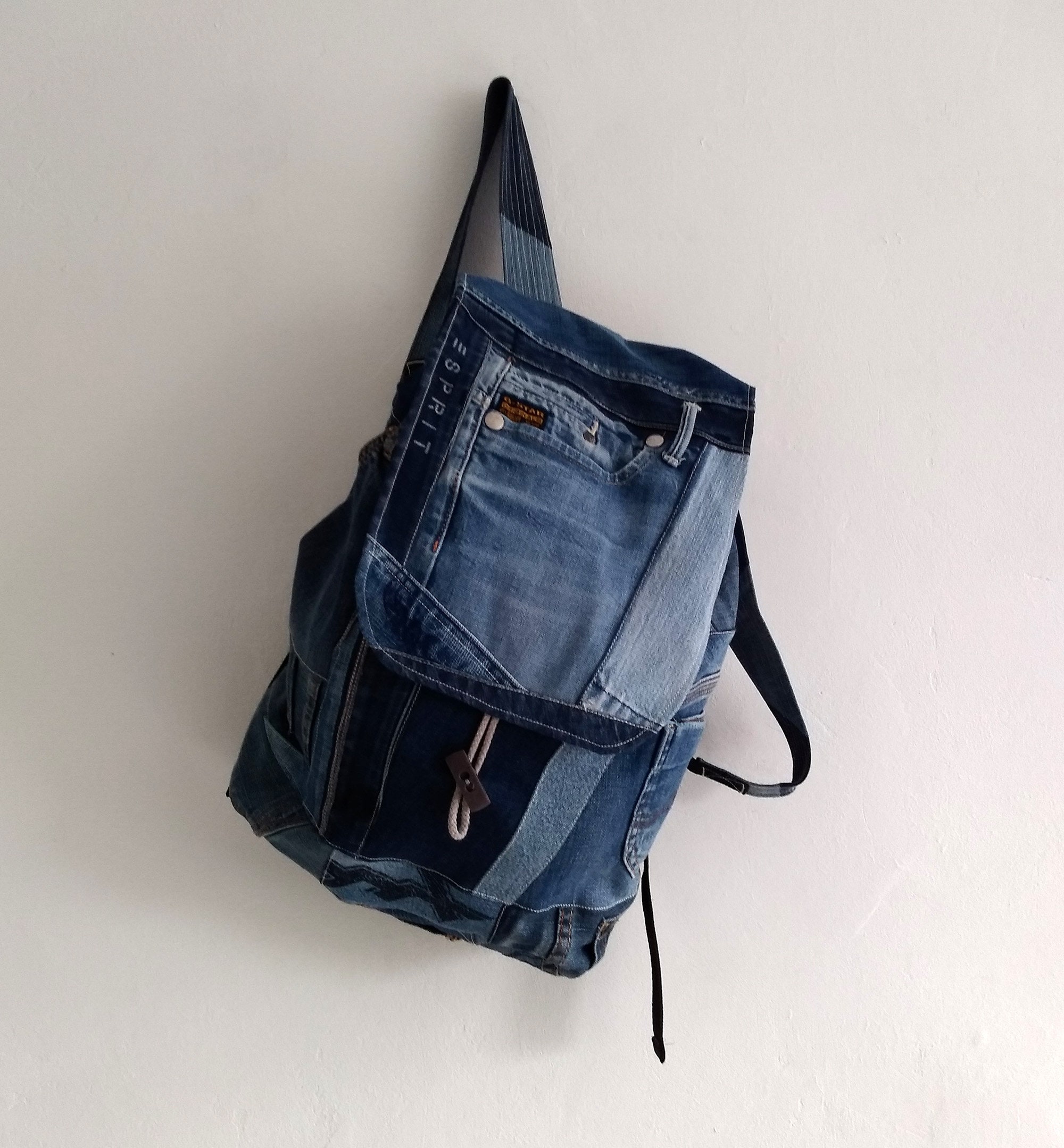19AWグラム Yoan denim backpack Upcycled Denim Backpack, Patchwork Jean Backpack, Vegan