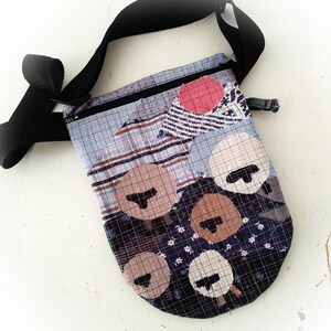 Recycled denim waist pocket, fanny pack,  jean waist pouch, fabric collage quilt