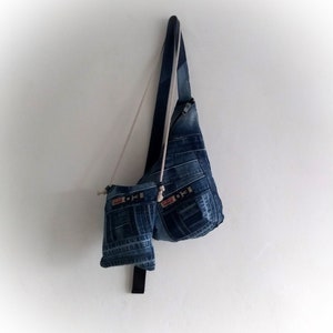 Lot de 2 sacs, un sac à bandoulière en jean recyclé, un sac à bandoulière en denim, un petit sac en jean, un sac pour iPhone en denim, un sac à main unisexe