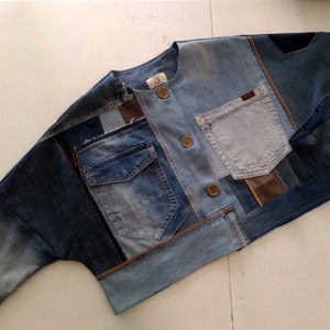 Recycled Denim Cropped Jacket: OOAK Upcycled Women&#39;s Coat