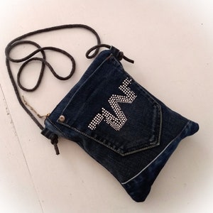 Monedero de mezclilla reciclada, bolso de mezclilla pequeño, bolso de mezclilla para iPhone, bolso cruzado de mezclilla