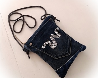 Bolso bandolera de mezclilla reciclada: Monedero pequeño de mezclilla para iPhone