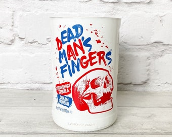 Dead Mans Fingers Strawberry Tequila Rum Bottle Candle Upcycled Original Bottle