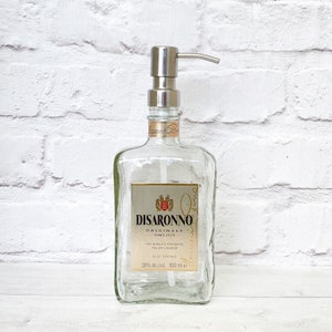 Disaronno Bottle Soap Pump Dispenser (Water Repellent Label) Upcycled Bottle