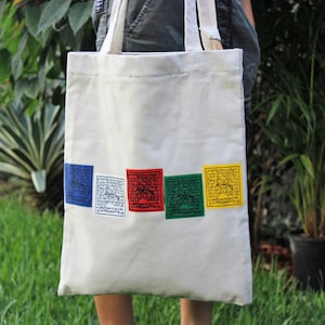Tibetan five flags boho hippie cotton unisex tote shoulder Canvas Vegan zip comfortable bag