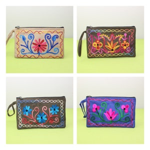 Cotton blend womens purse boho hippie embroidery phone passport key Passport wallet Vegan