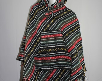 Unisex Funky Hippie Cotton Gheri Triangle winter Poncho Hoodie with pockets Vegan