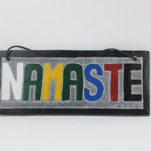 Namaste Stone sculpture Wall Table decor hand carved Rectangular meditation