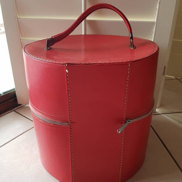 Vintage Vinyl Wig Carrying Case/Travel bag/Travins USA/Retro Hat Box