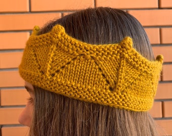 Knitted Crown Hat Hand Gold Knit Crown Hat Handband Girl's Crochet Crown Knit Funny Tiara Ear Warmer Princess Hat Adult Crochet Crown