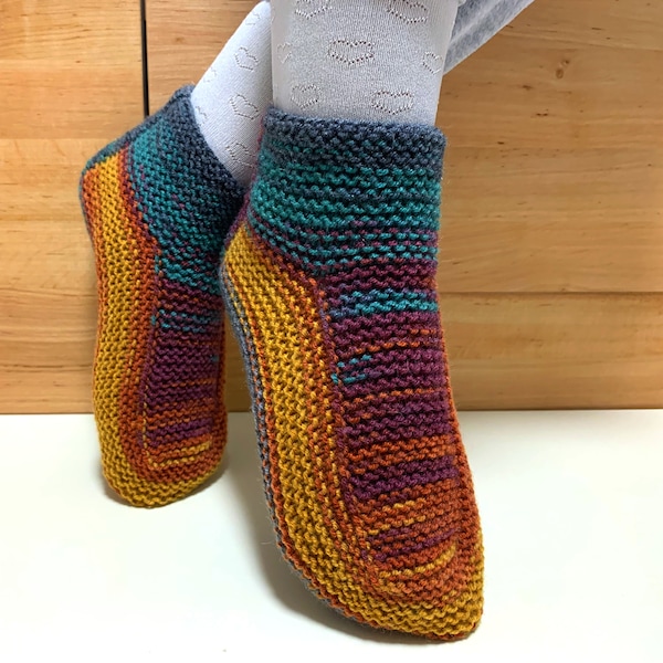 Knitted Slipper Socks Rainbow Colors, Knitted Slippers, Funny Knitted Slippers Women, Knit Wool House Shoes, Hausschuhe Slippers