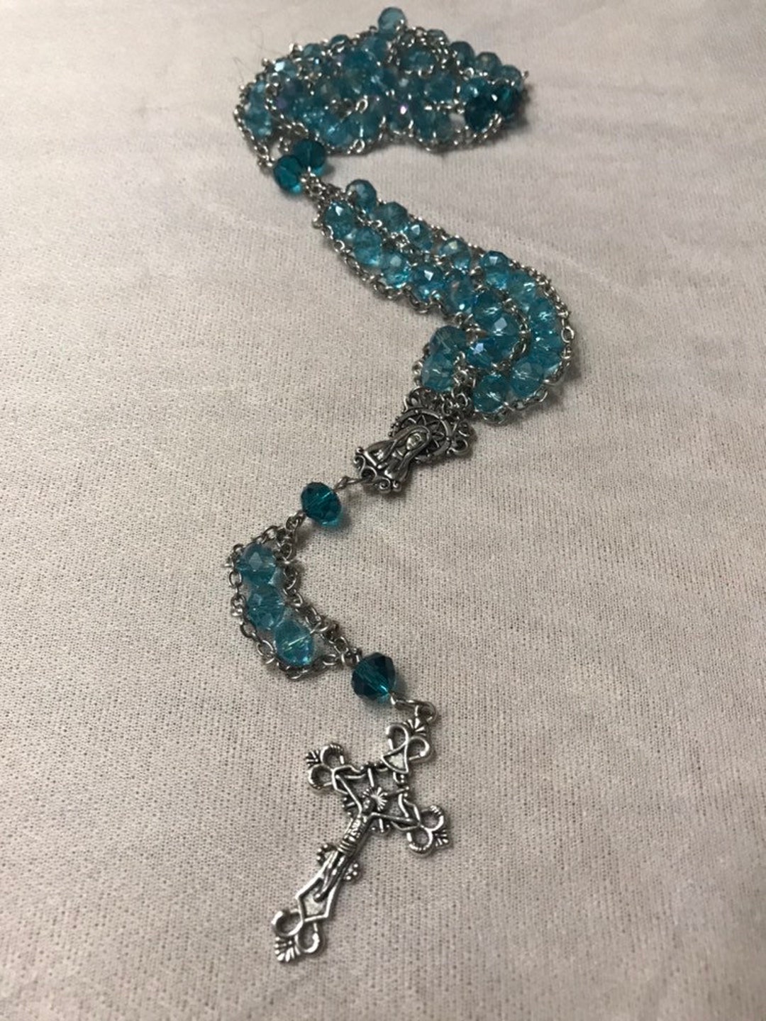Light Blue Rosary, Sea Blue Rosary, Twotoned Rosary, Ladder Rosary