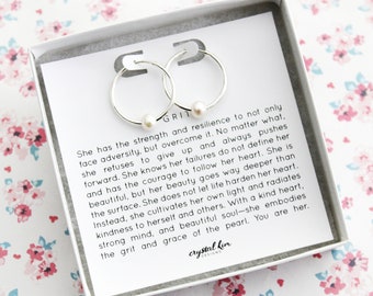 Sterling Silver Grit Pearl Hoop Earrings: Encouragement Gift, Grad Gift, Meaningful Gift, Gifts for Mom