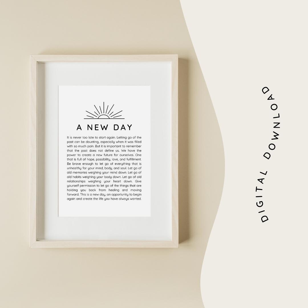 Digital Download Wall Art, A New Day Quote Wall Art, Inspirational Wall