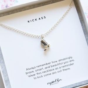 Sterling Silver Kick Ass Necklace, Cowboy Boot Necklace, Motivational Necklace, Sassy Gift, Badass Gift