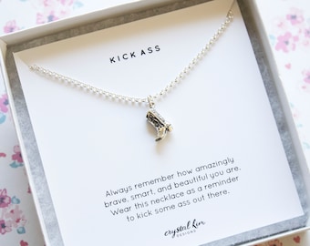 Sterling Silver Kick Ass Necklace, Cowboy Boot Necklace, Motivational Necklace, Sassy Gift, Badass Gift