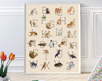 Alphabet poster, animal alphabet, educational poster, printable alphabet, teacher printable, kids bedroom decor, playroom wall art, digital