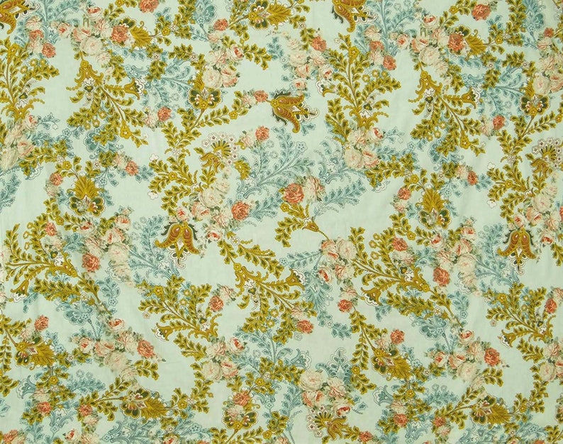 Light Sea Green Fabric Sewing Fabric Floral Print 44 Inch Cotton Fabric By The Yard ZBC8060A Handcrafted Dressmaking Fabric