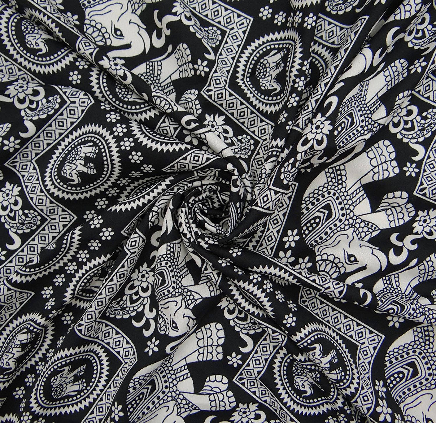 Elephant Print Black Fabric Apparel Fabric Home Etsy