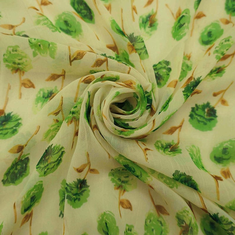 Chiffon Dress 43 Inch Chiffon Fabric By The Yard ZBCH125A Indian Designer Fabric Beige Fabric Floral Print