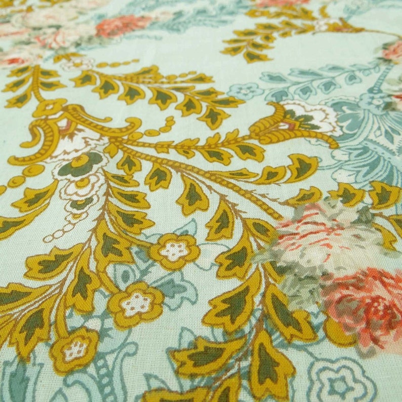 Light Sea Green Fabric Sewing Fabric Floral Print 44 Inch Cotton Fabric By The Yard ZBC8060A Handcrafted Dressmaking Fabric