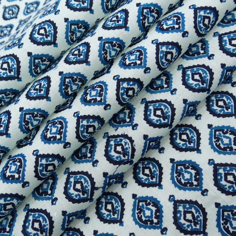 Indian White Cotton Printed Dressmaking Crafting Material Sewing Fabric By 1 Yd