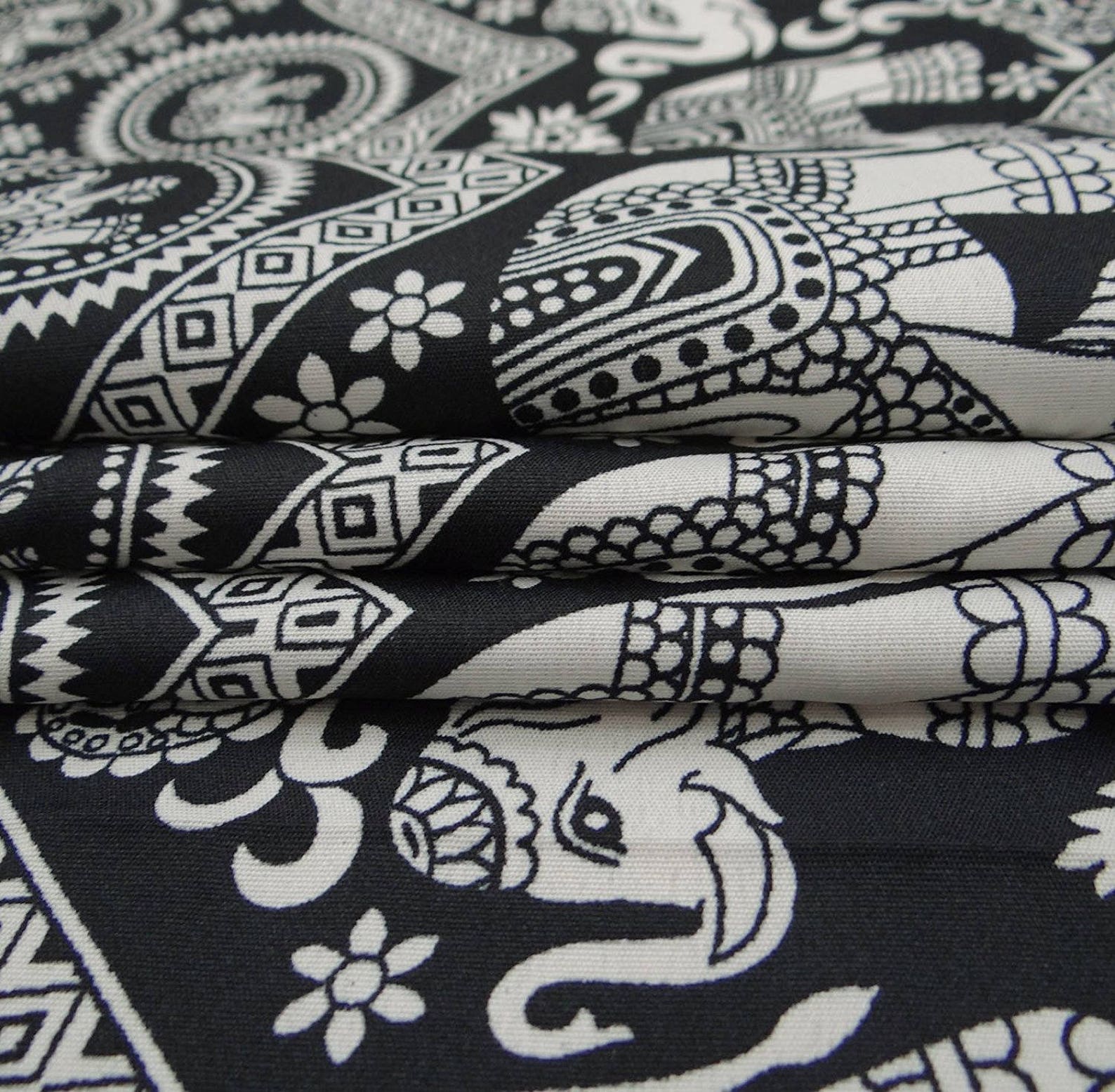 Elephant Print Black Fabric Apparel Fabric Home | Etsy