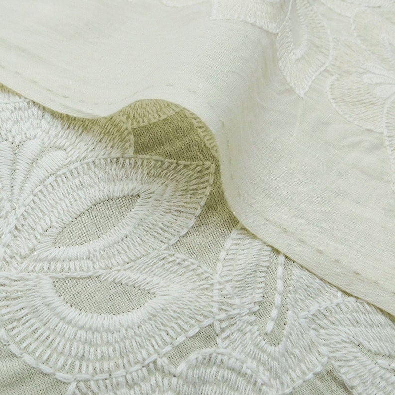 Chikan Embroidered Upholstery Fabric 45 Inch Cotton Fabric By The Yard PZBCD15A Off White Fabric Dress Material