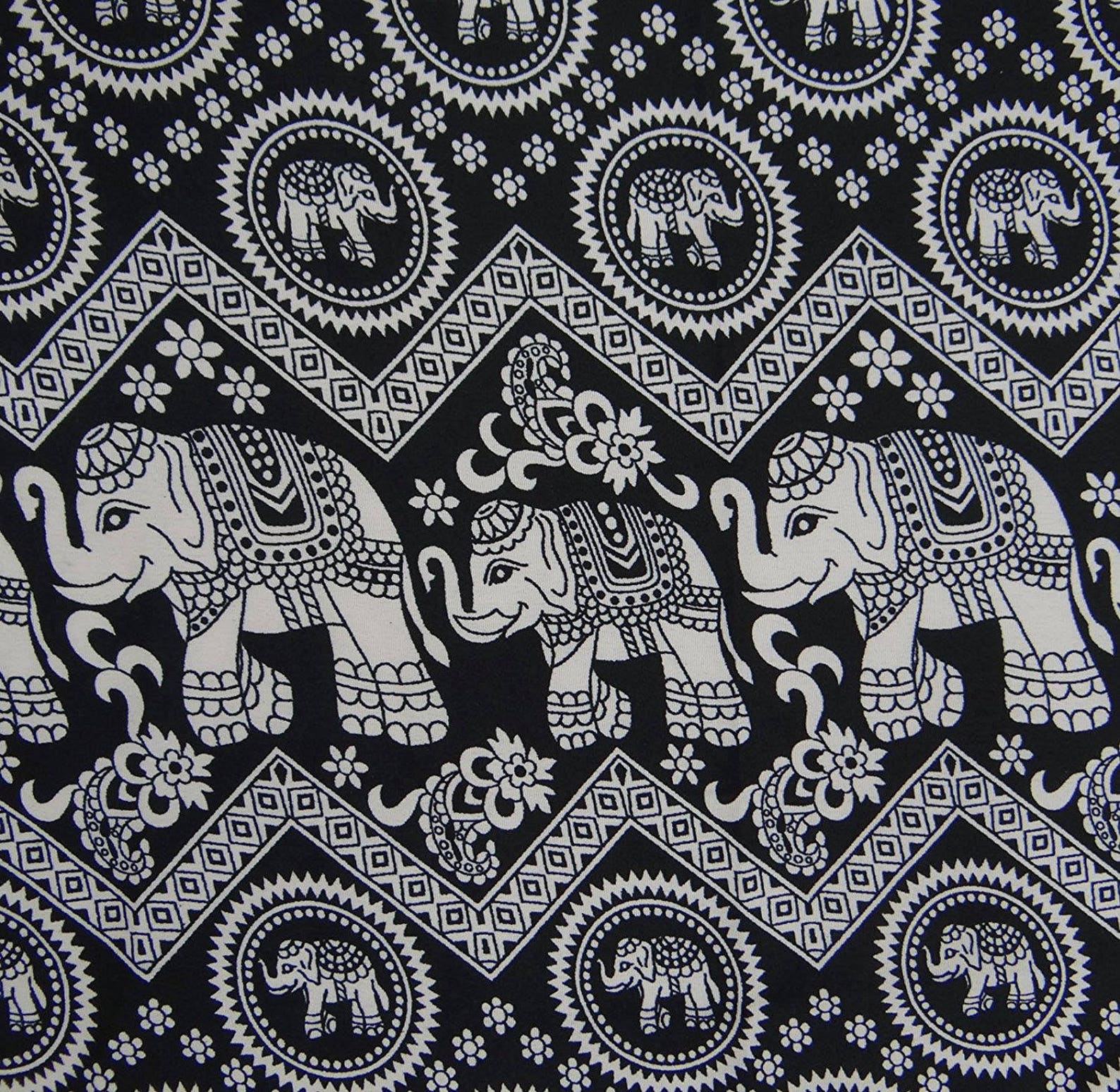 Elephant Print Black Fabric Apparel Fabric Home Etsy