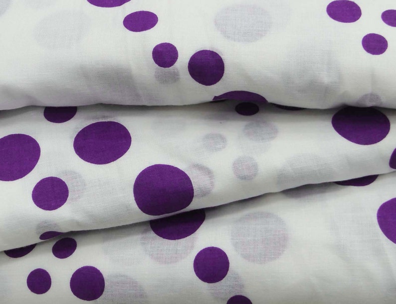 42 Inch Cotton Fabric By The Yard ZBC7268B White Fabric Dressmaking Fabric Home Accessories Purple Polka Dot Decor Fabric