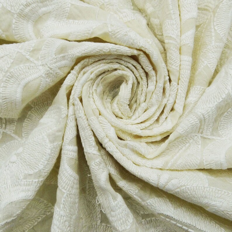 Chikan Embroidered Upholstery Fabric 45 Inch Cotton Fabric By The Yard PZBCD15A Off White Fabric Dress Material