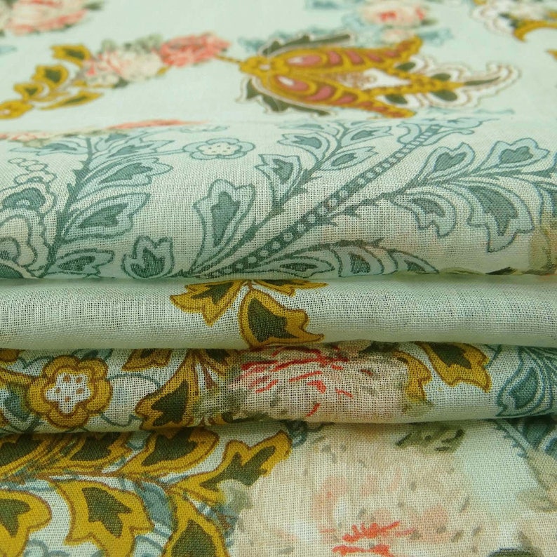 Light Sea Green Fabric Sewing Fabric Floral Print 44 Inch Cotton Fabric By The Yard ZBC8060A Handcrafted Dressmaking Fabric