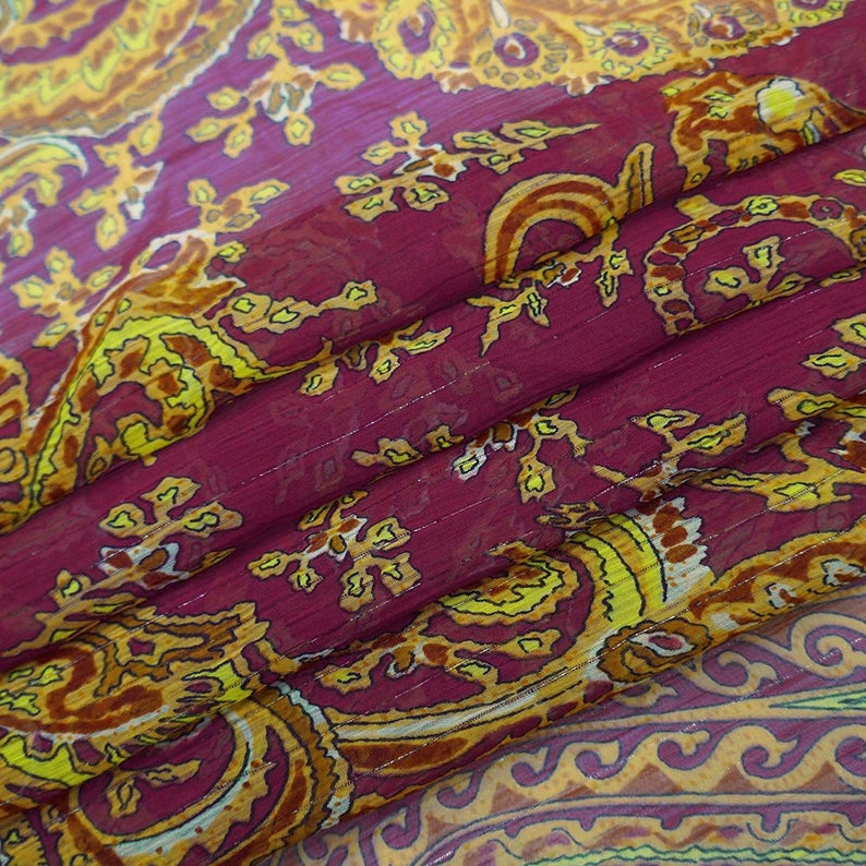 Pink Chiffon Fabric 47 Inch Fabric By The Yard ZBCH133A Chiffon Saree Home Decoration Apparel Fabric Floral Print