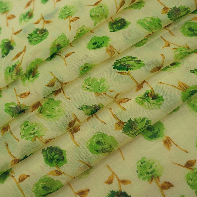 Chiffon Dress 43 Inch Chiffon Fabric By The Yard ZBCH125A Indian Designer Fabric Beige Fabric Floral Print