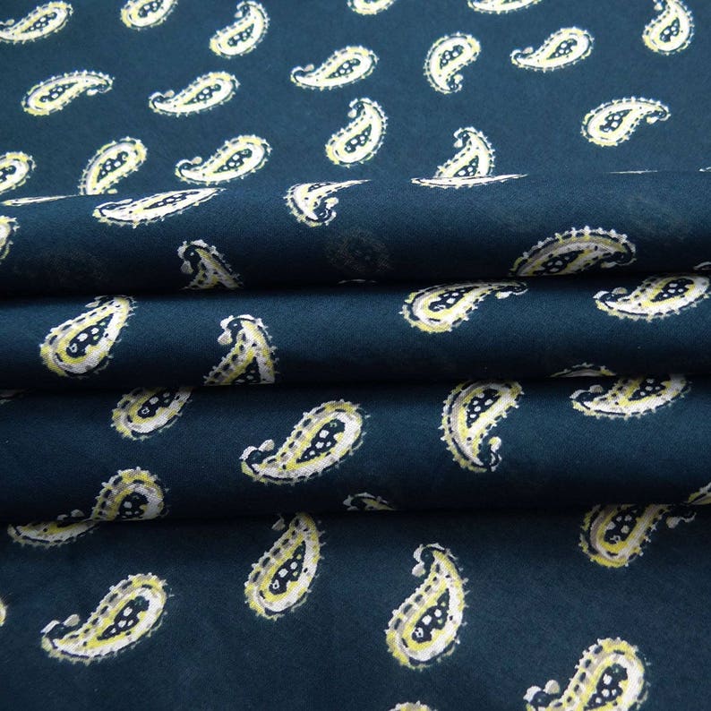 Upholstery Fabric Paisley Print Navy Blue Fabric Cotton | Etsy