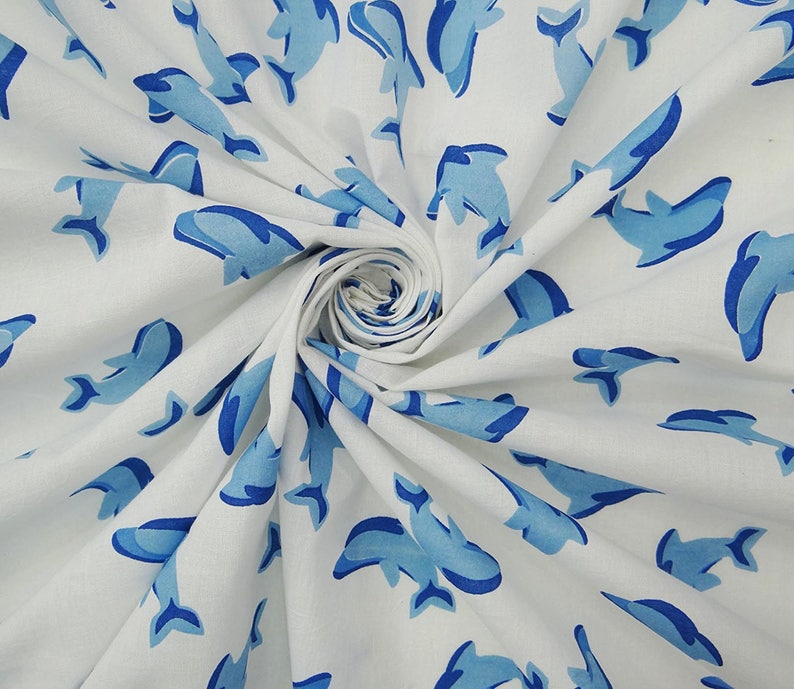 Home Decor Fabric Dolphin Printed Cotton Fabric White Etsy