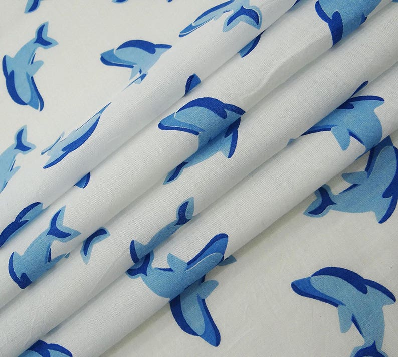 Home Decor Fabric Dolphin Printed Cotton Fabric White - Etsy