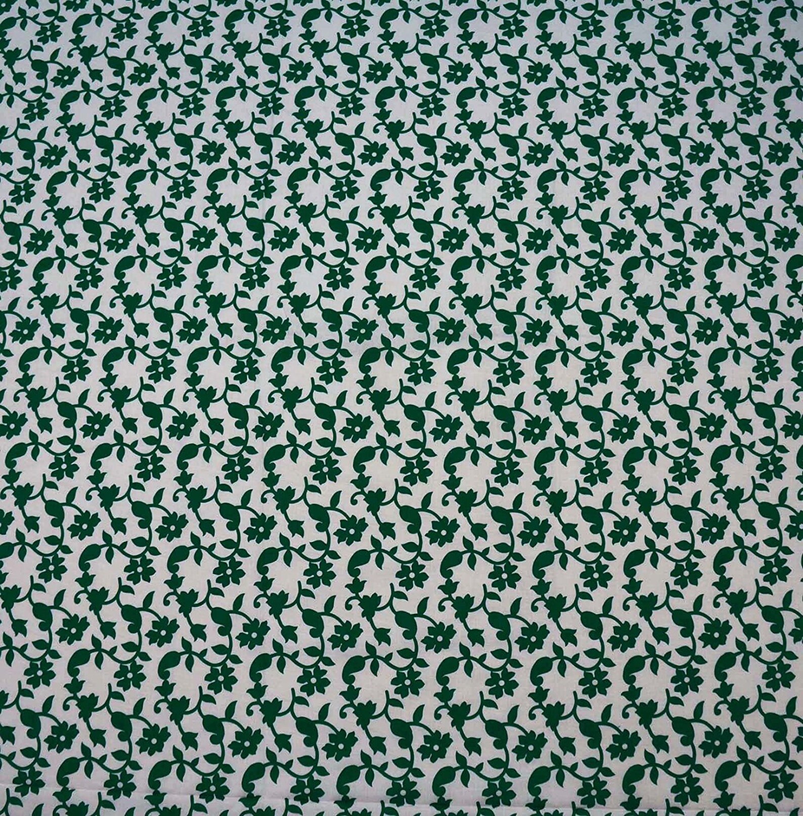 Dressmaking Fabric Green Floral Print White Fabric Quilting Etsy