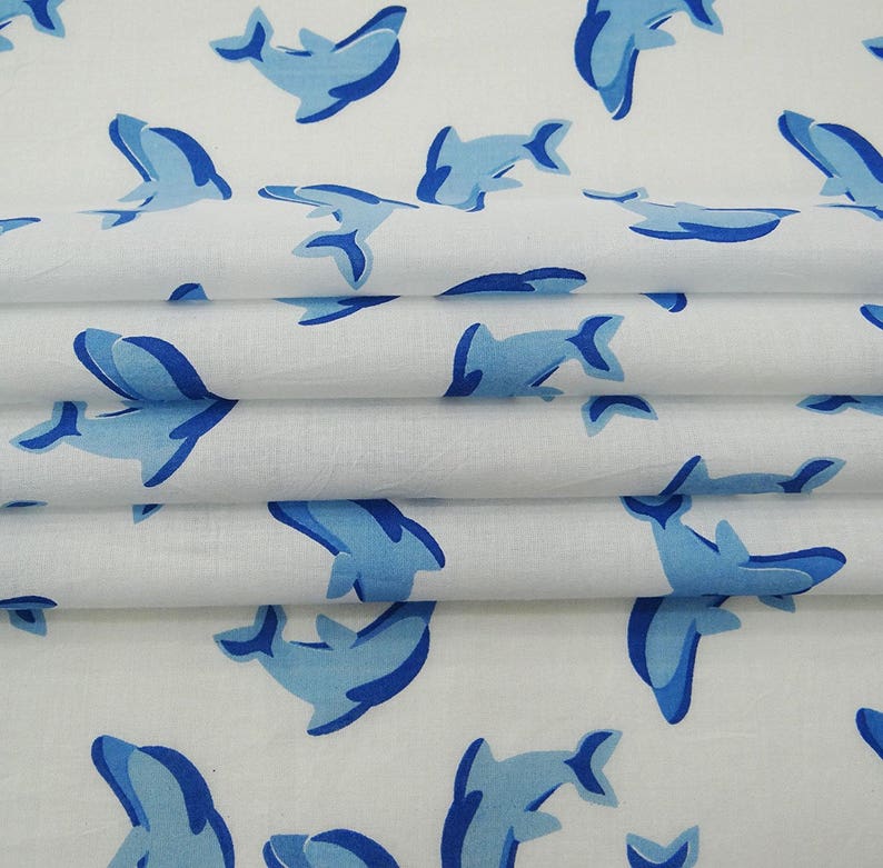 Home Decor Fabric Dolphin Printed Cotton Fabric White Etsy