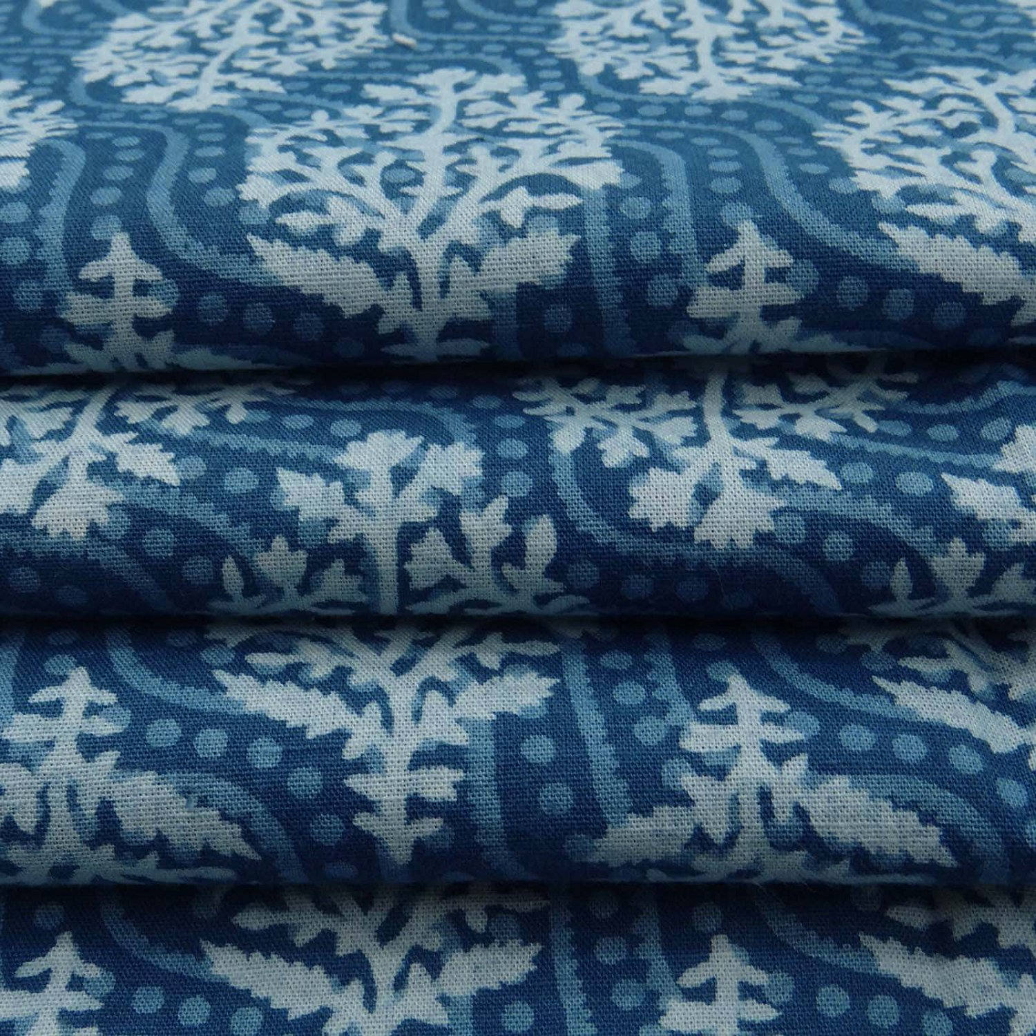 Upholstery Fabric Hand Block Print Blue Fabric Quilting Etsy